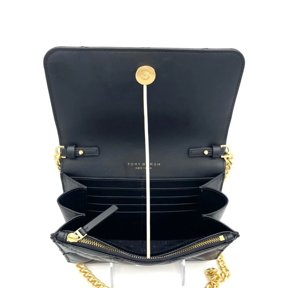 Tory Burch Navy Quilted Crossbody Bag with Gold Chain
